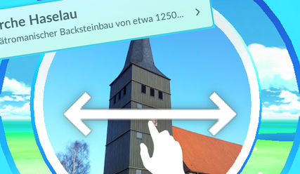 Haselauer Kirche als PokéStop - Copyright: Collage: Andreas-M. Petersen